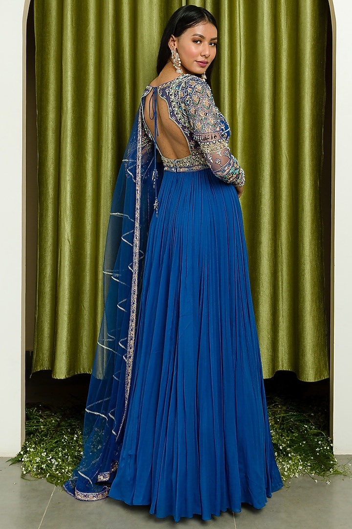 Ink Blue Embroidered Bridal Anarkali Set by Sanya Gulati at Pernia's Pop Up Shop