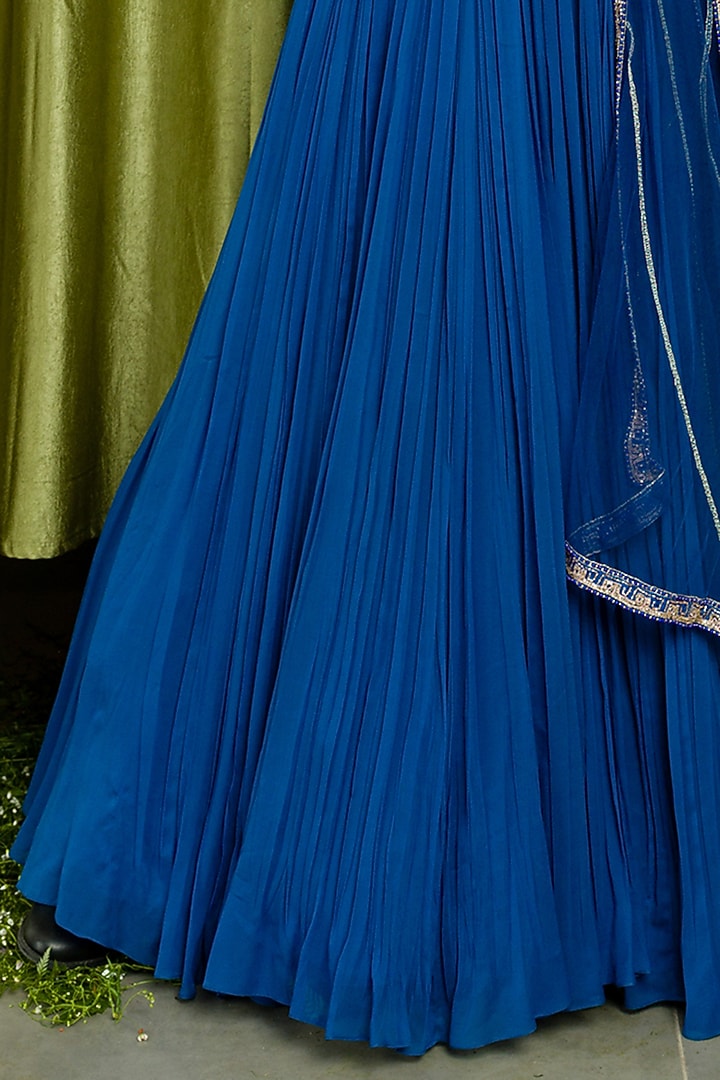Ink Blue Embroidered Bridal Anarkali Set by Sanya Gulati at Pernia's Pop Up Shop