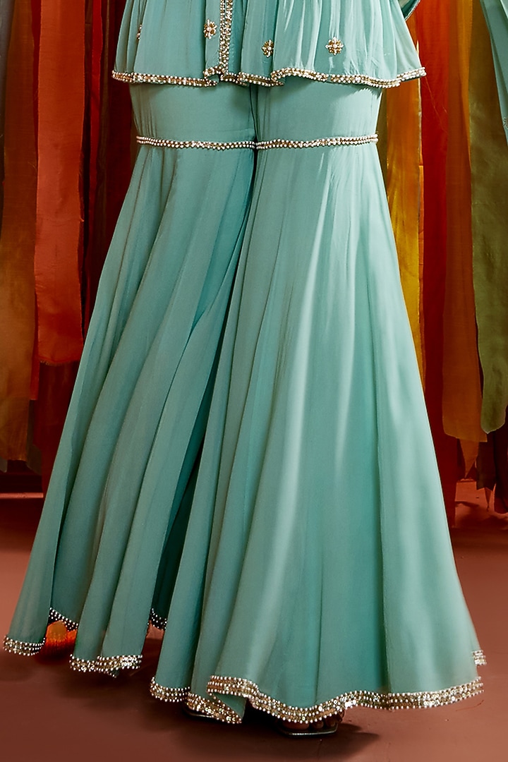 Mint Green Net & Georgette Wedding Sharara Set by Sanya Gulati at Pernia's Pop Up Shop