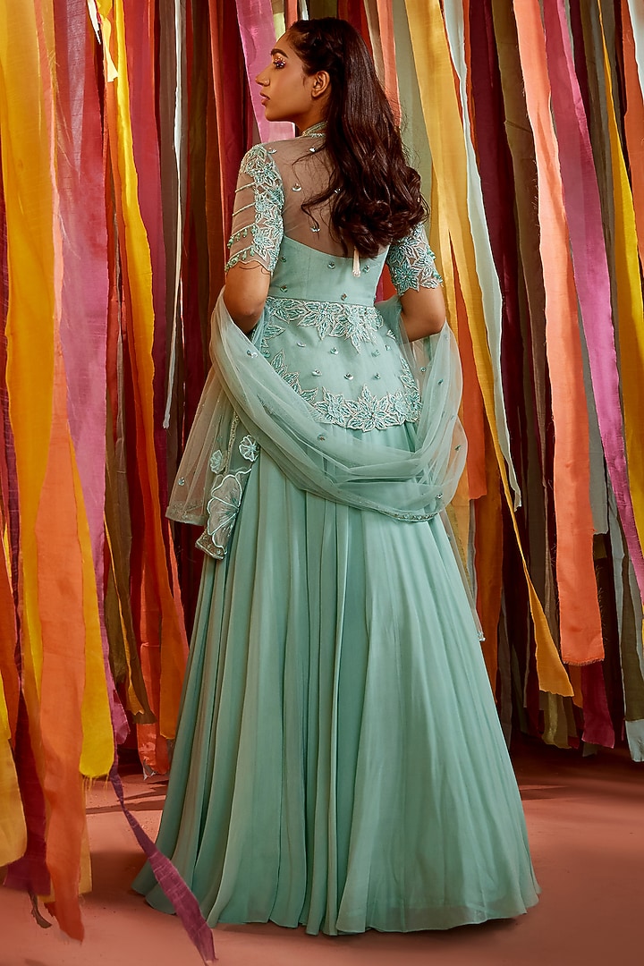 Mint Green Georgette Skirt Set by Sanya Gulati at Pernia's Pop Up Shop