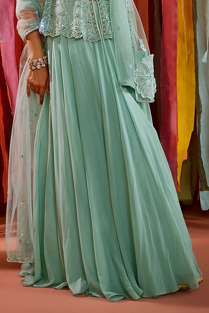 Mint Green Georgette Skirt Set by Sanya Gulati at Pernia's Pop Up Shop