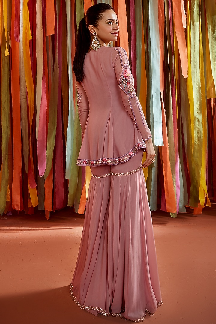 Mauve Georgette Wedding Sharara Set by Sanya Gulati at Pernia's Pop Up Shop