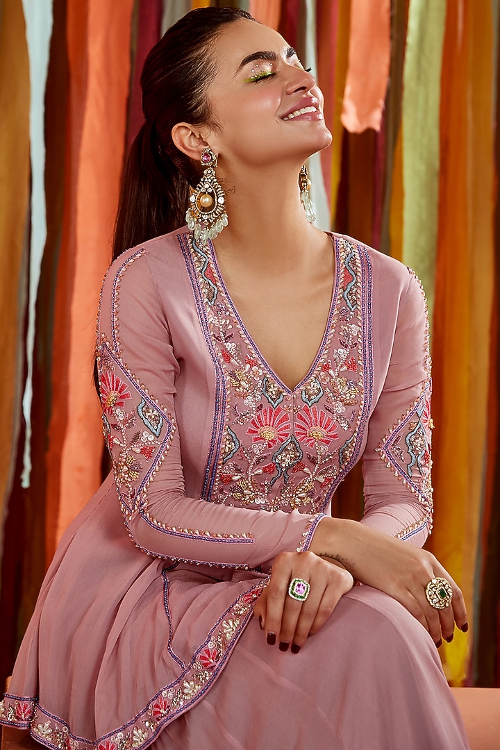 Mauve Georgette Wedding Sharara Set by Sanya Gulati at Pernia's Pop Up Shop