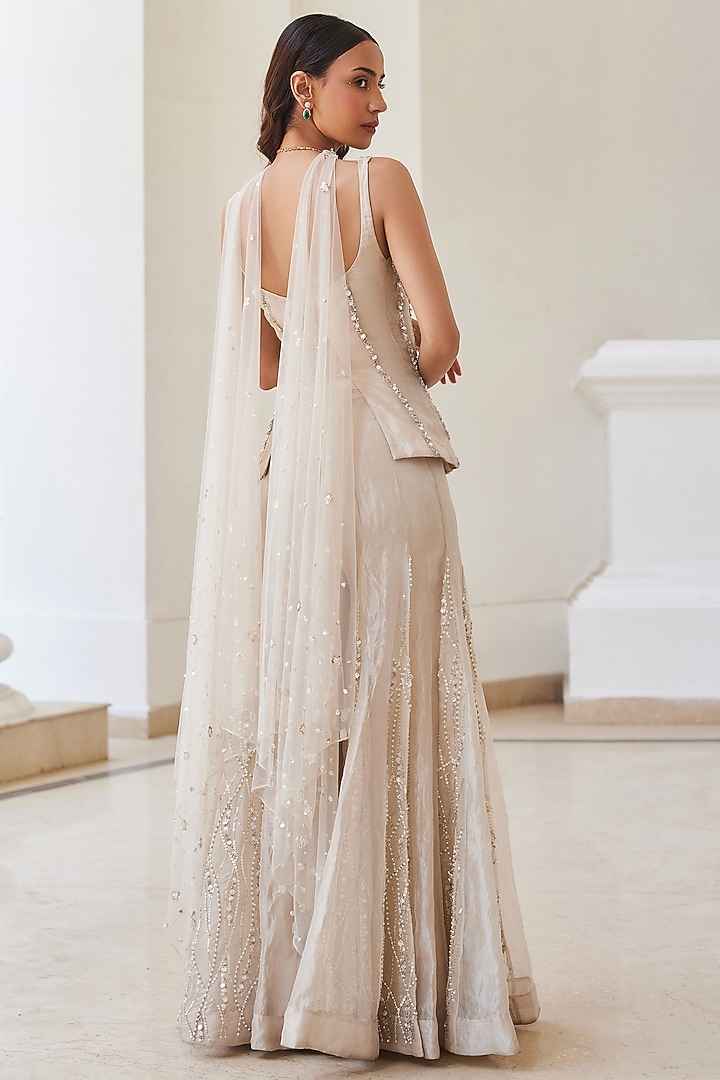 Ivory Gold Pure Silk Tissue Hand Embroidered Pant Set by Sanya Gulati at Pernia's Pop Up Shop