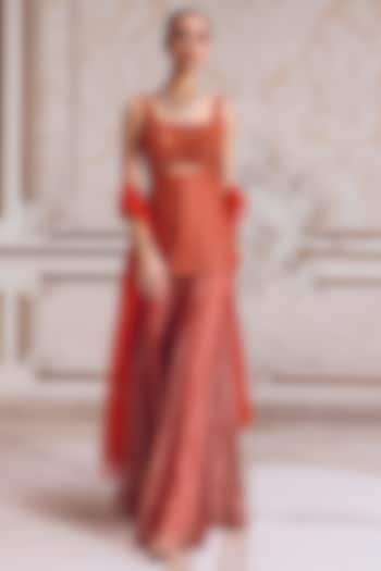 Rust Crushed Tissue Bridal Sharara Set by Sanya Gulati at Pernia's Pop Up Shop