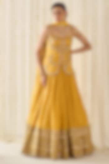 Mustard-Gold Organza Cutdana Embroidered Wedding Lehenga Set by Sanya Gulati at Pernia's Pop Up Shop
