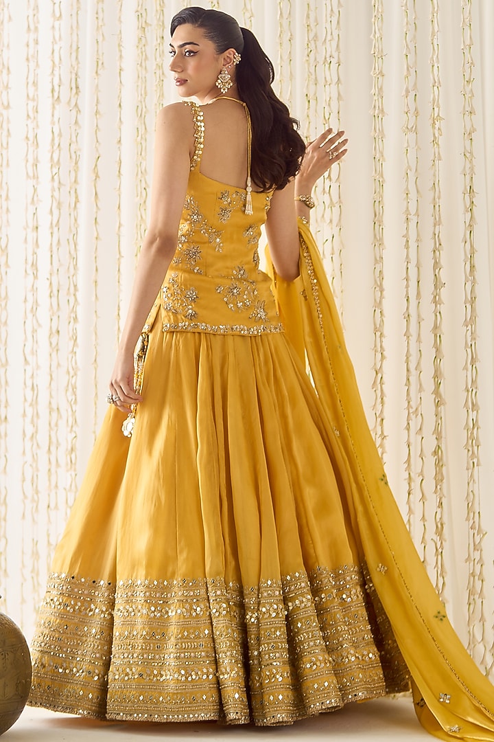 Mustard-Gold Organza Cutdana Embroidered Wedding Lehenga Set by Sanya Gulati at Pernia's Pop Up Shop