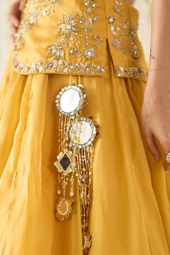 Mustard-Gold Organza Cutdana Embroidered Wedding Lehenga Set by Sanya Gulati at Pernia's Pop Up Shop
