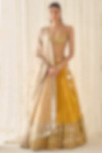 Mustard-Gold Organza Cutdana Embroidered Wedding Lehenga Set by Sanya Gulati at Pernia's Pop Up Shop