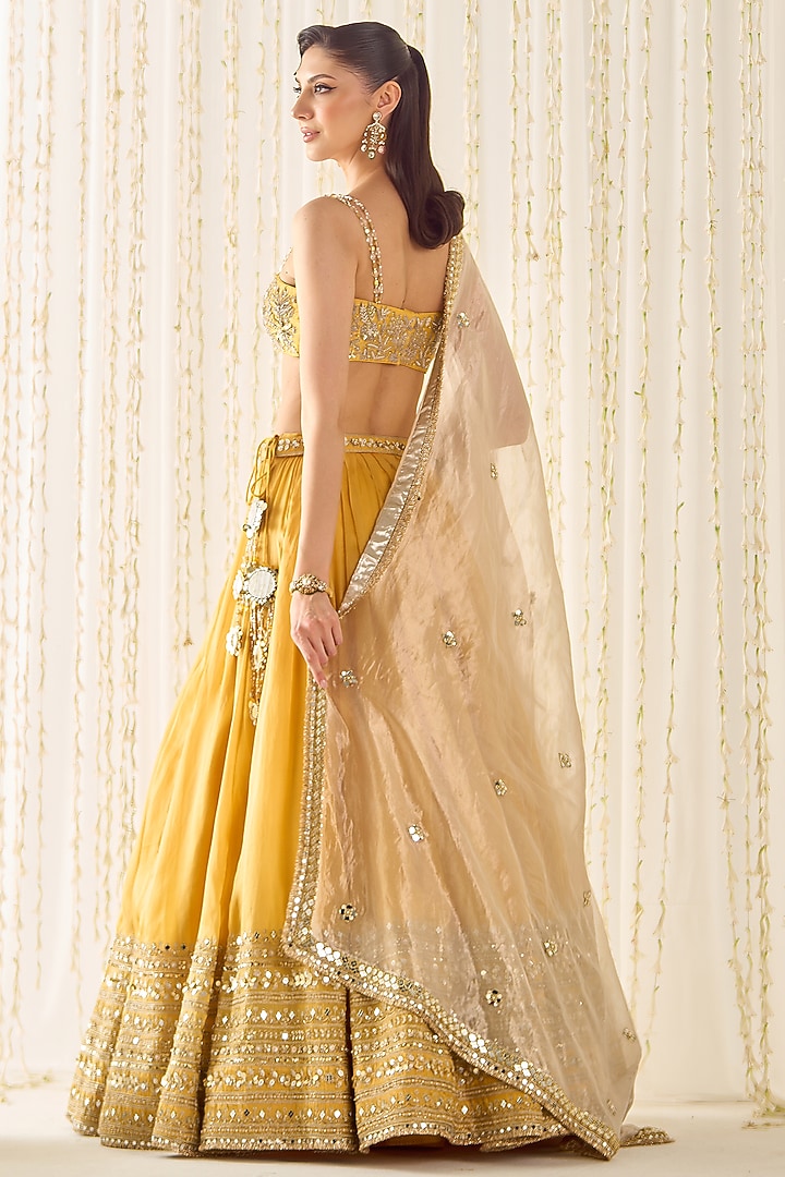 Mustard-Gold Organza Cutdana Embroidered Wedding Lehenga Set by Sanya Gulati at Pernia's Pop Up Shop