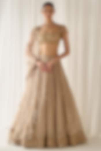 Beige Georgette & Net Cutdana Embroidered Wedding Lehenga Set by Sanya Gulati at Pernia's Pop Up Shop