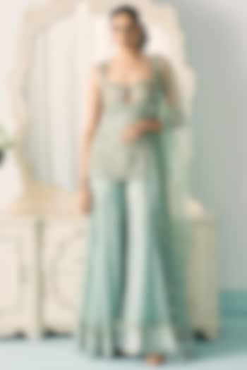 Aqua Green Organza Bridal Sharara Set by Sanya Gulati at Pernia's Pop Up Shop
