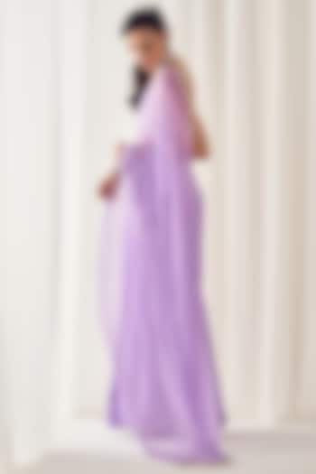 Lilac Chiffon Pearl Embellished Draped Wedding Saree Set by Sanya Gulati at Pernia's Pop Up Shop