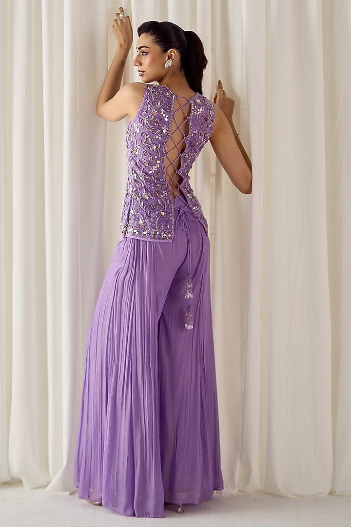 Lilac Organza & Shimmer Georgette Wedding Sharara Set by Sanya Gulati at Pernia's Pop Up Shop