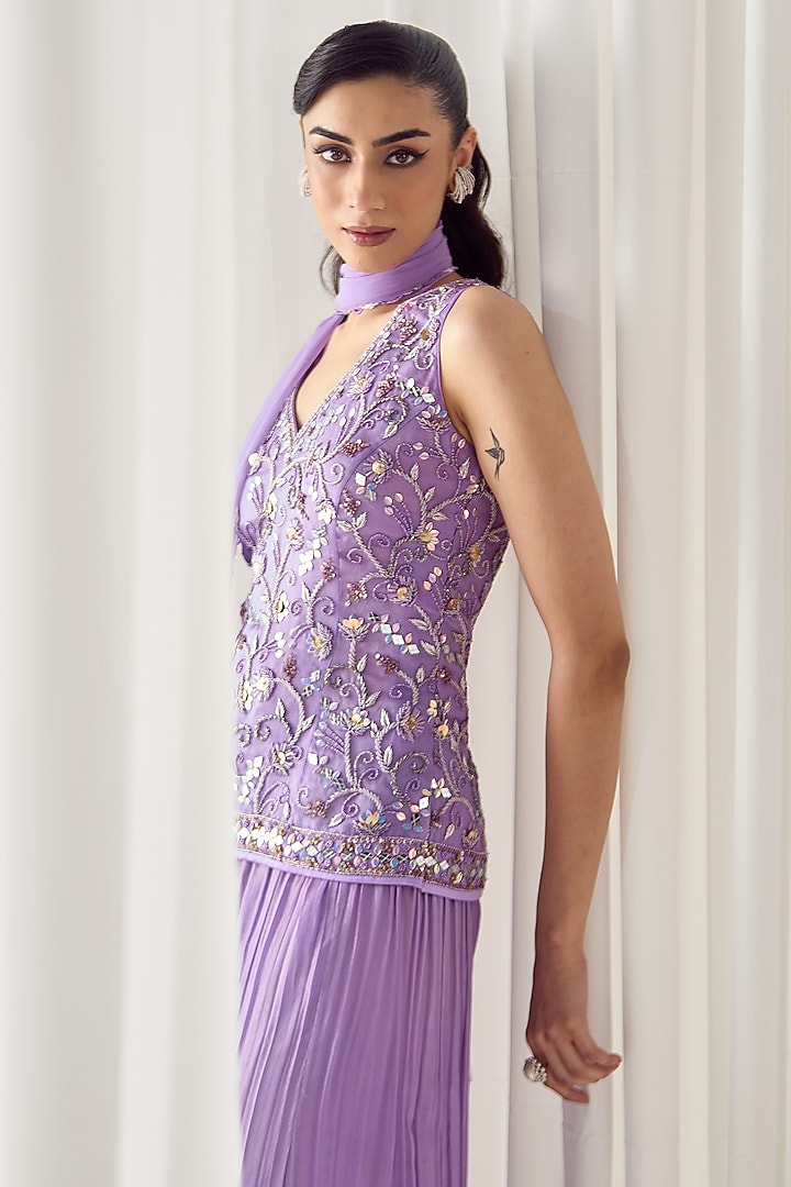 Lilac Organza & Shimmer Georgette Wedding Sharara Set by Sanya Gulati at Pernia's Pop Up Shop