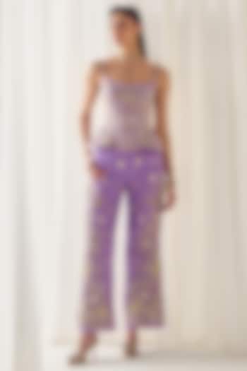Lilac Organza Sequins Embroidered Pant Set by Sanya Gulati at Pernia's Pop Up Shop