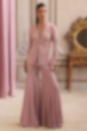 Champagne Rose Georgette Pant Set by Sanya Gulati at Pernia's Pop Up Shop