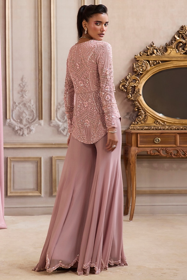 Champagne Rose Georgette Pant Set by Sanya Gulati at Pernia's Pop Up Shop