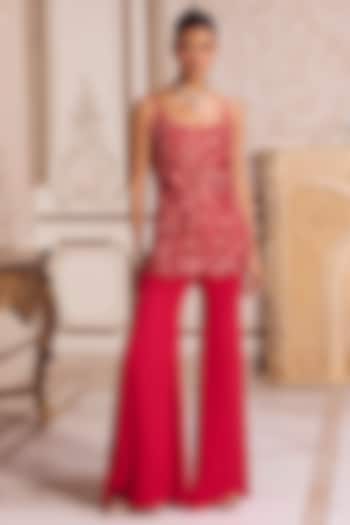 Magenta Georgette Cutwork Floral Embroidered Kurta Set by Sanya Gulati at Pernia's Pop Up Shop