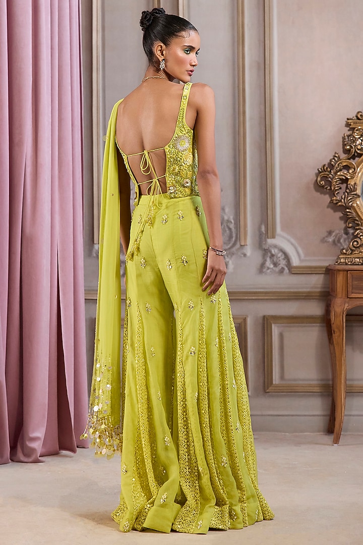 Neon Green Organza Embroidered Bridal Sharara Set by Sanya Gulati at Pernia's Pop Up Shop