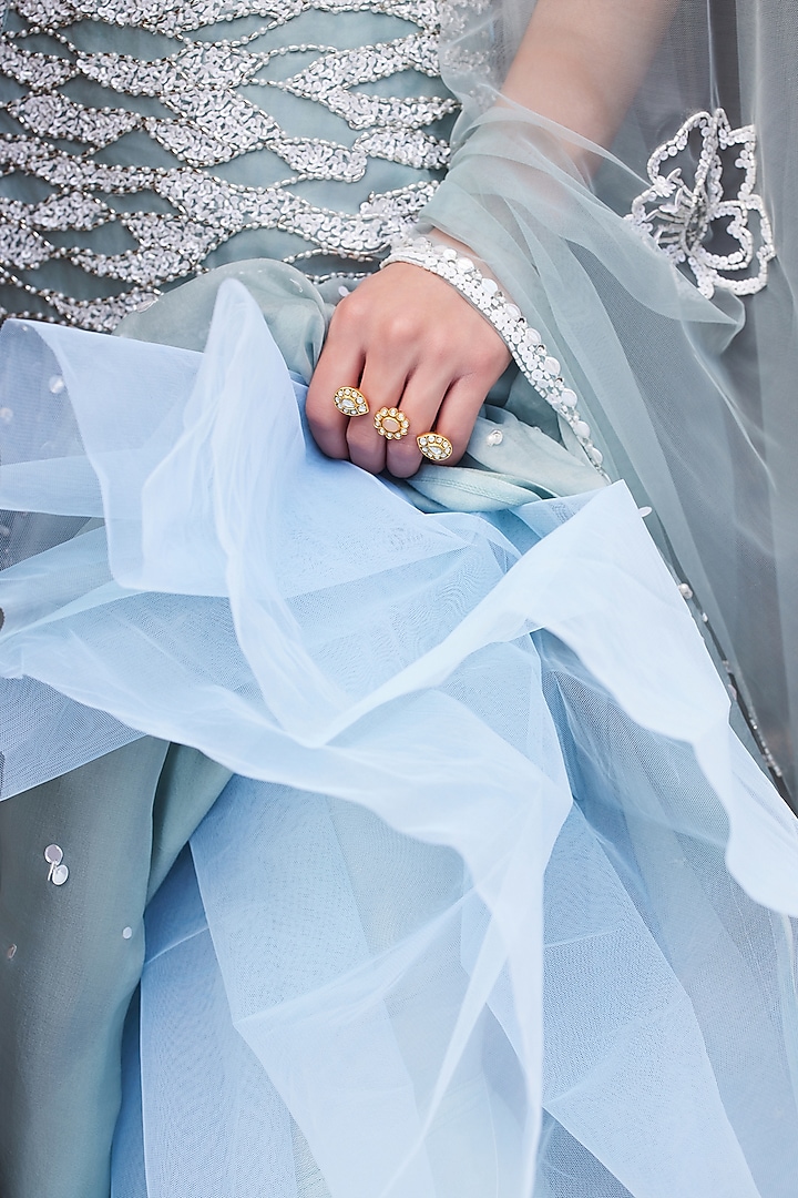 Powder Blue Pure Silk Organza Hand Embroidered Wedding Lehenga Set by Sanya Gulati at Pernia's Pop Up Shop