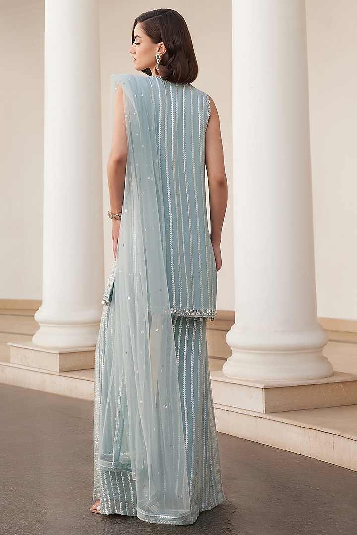 Powder Blue Georgette Hand Embroidered Kurta Set by Sanya Gulati at Pernia's Pop Up Shop