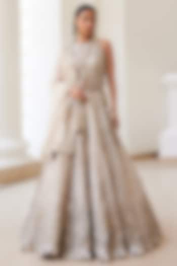 Ivory Gold Tissue Hand Embroidered Bridal Lehenga Set by Sanya Gulati at Pernia's Pop Up Shop