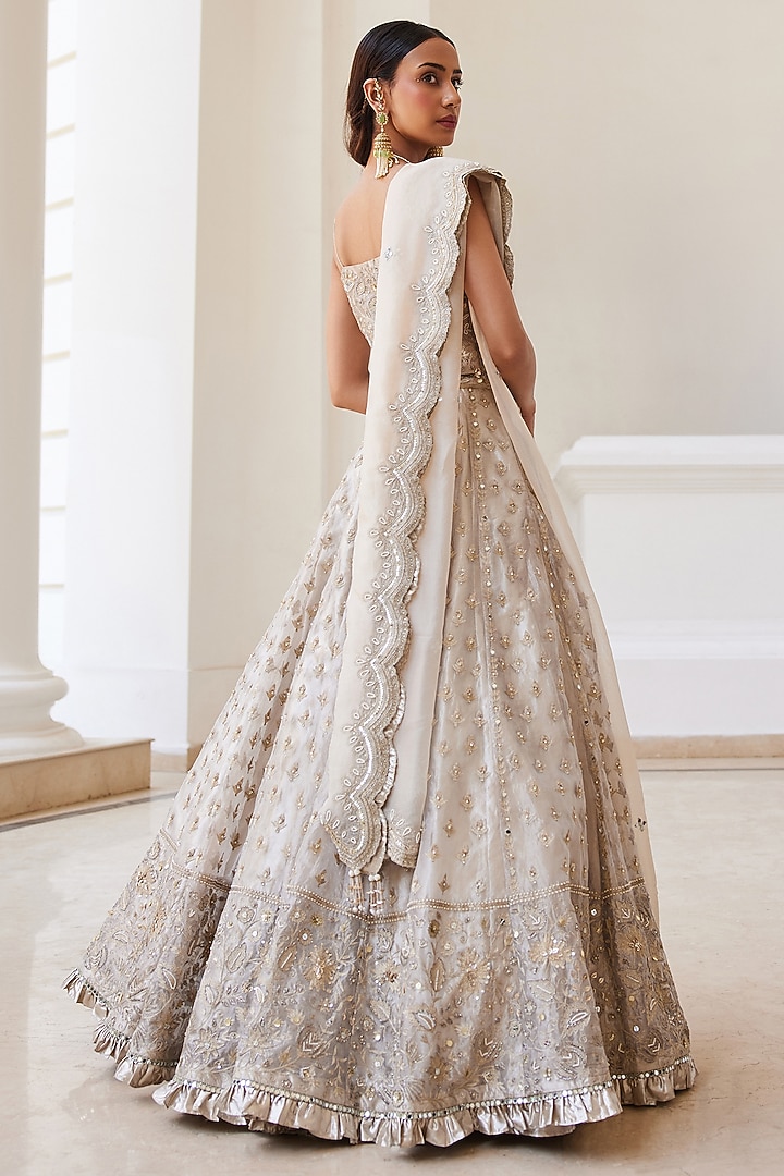 Ivory Gold Tissue Hand Embroidered Bridal Lehenga Set by Sanya Gulati at Pernia's Pop Up Shop