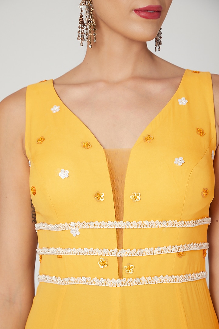 Yellow Embroidered Jumpsuit With Belt by Sanya Gulati at Pernia's Pop Up Shop