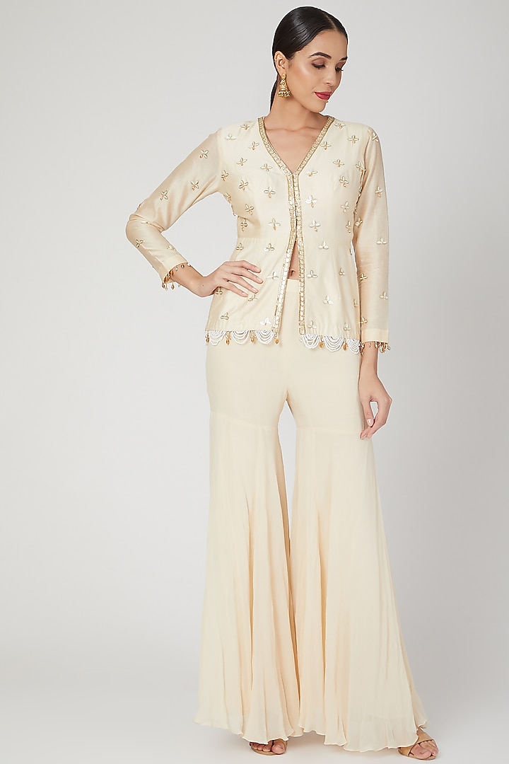 Ivory Embroidered Top With Pants by Sanya Gulati