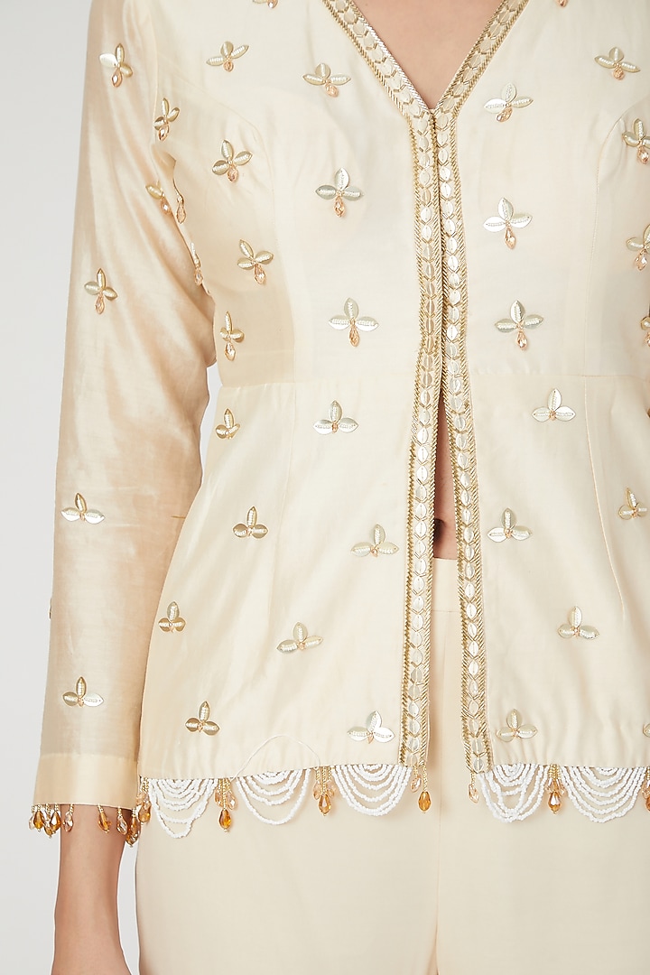 Ivory Embroidered Top With Pants by Sanya Gulati at Pernia's Pop Up Shop