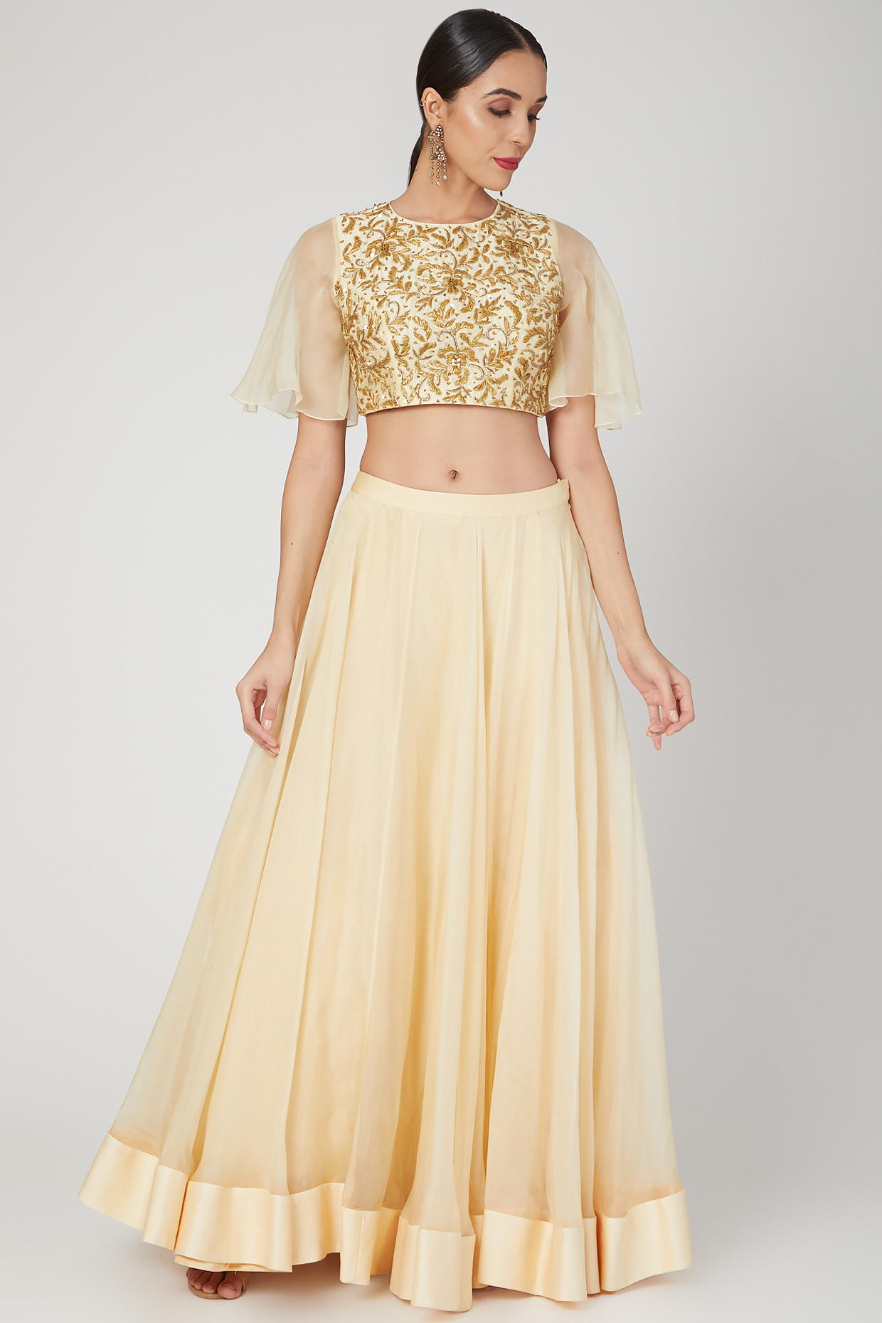 Beige Embroidered Skirt Set by Sanya Gulati