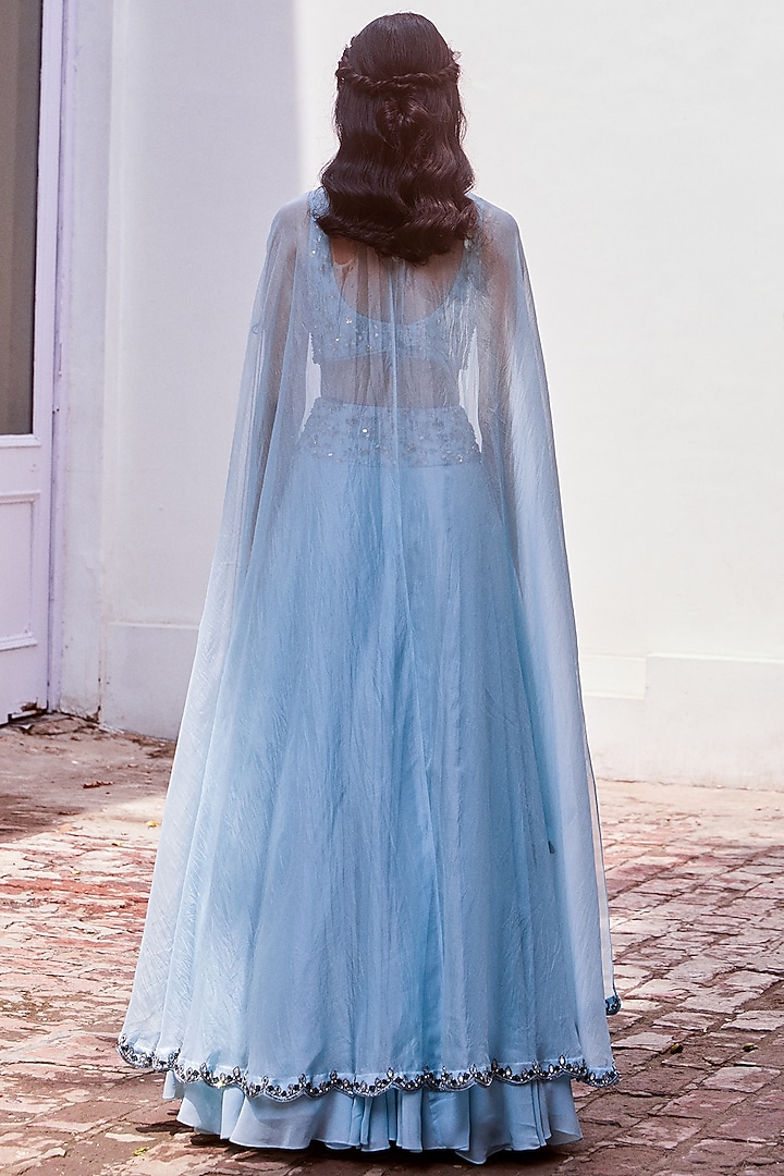 Ice Blue Hand Embroidered Wedding Lehenga Set by Sanya Gulati at Pernia's Pop Up Shop