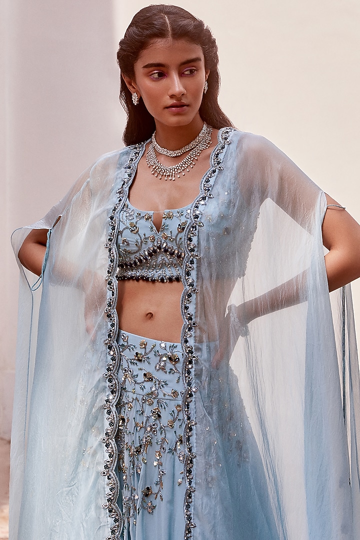 Ice Blue Hand Embroidered Wedding Lehenga Set by Sanya Gulati at Pernia's Pop Up Shop