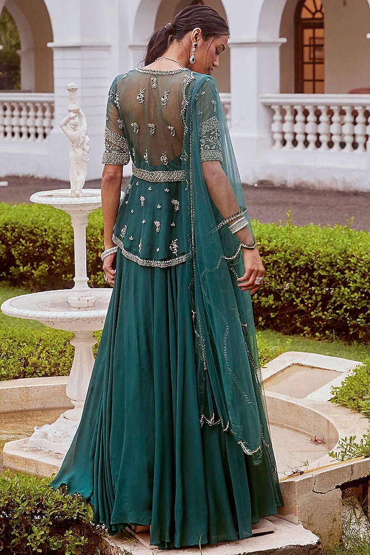 Teal Green Embroidered Wedding Lehenga Set by Sanya Gulati at Pernia's Pop Up Shop