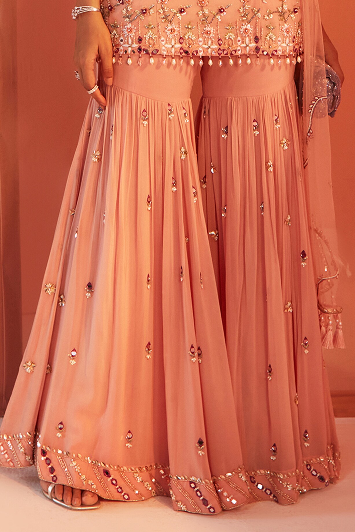 Pink Semi Georgette Draped Sharara Set main image 0