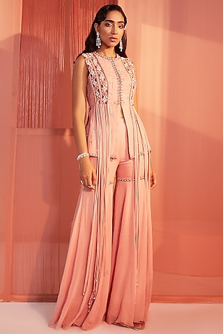 Dusty Pink Embroidered Sharara Set by Sanya Gulati