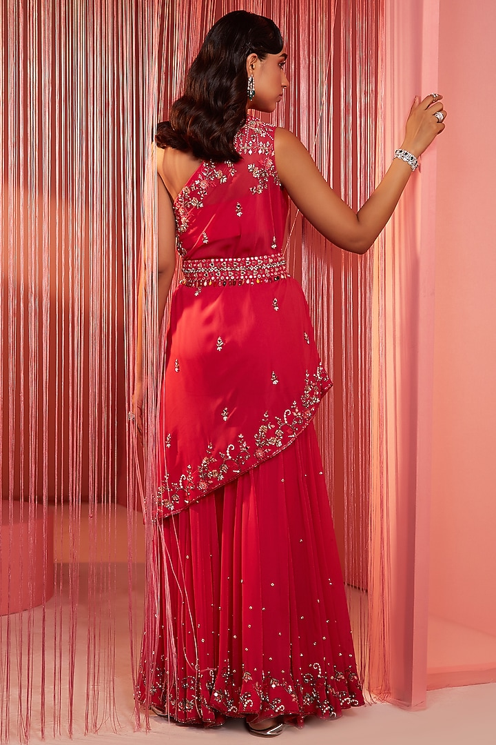 Coral Red Georgette Bridal Sharara Set by Sanya Gulati at Pernia's Pop Up Shop