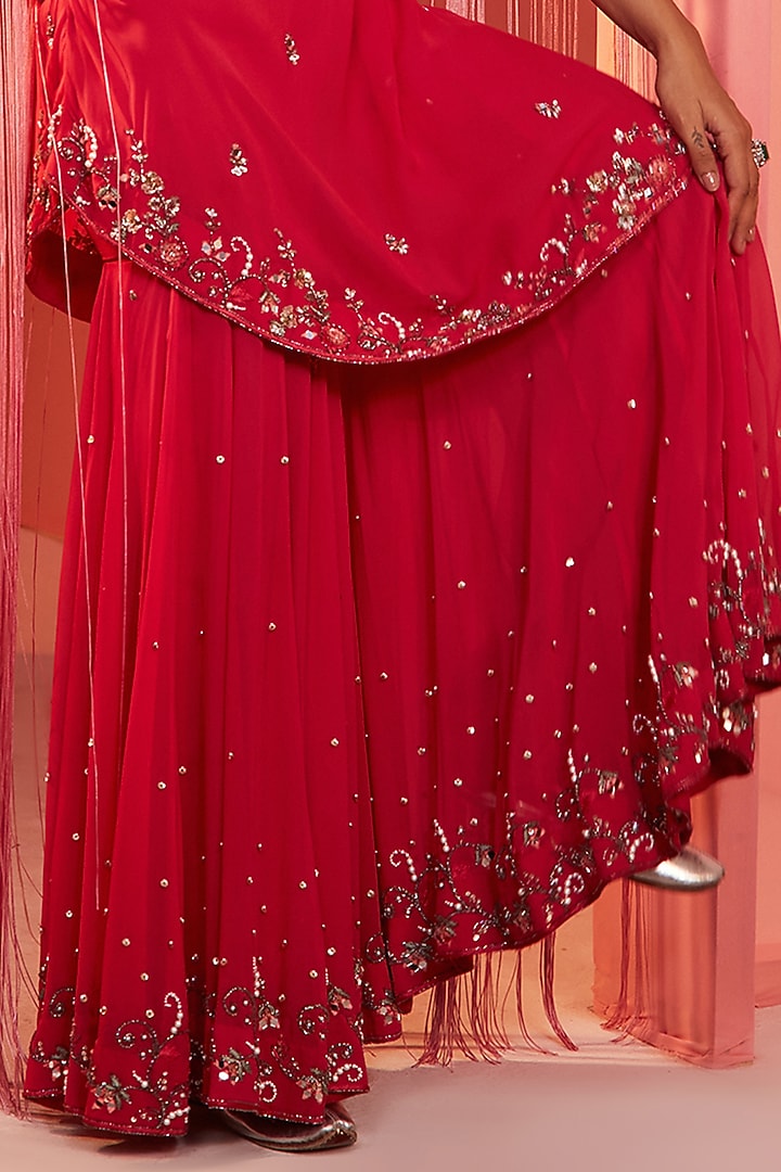 Coral Red Georgette Bridal Sharara Set by Sanya Gulati at Pernia's Pop Up Shop