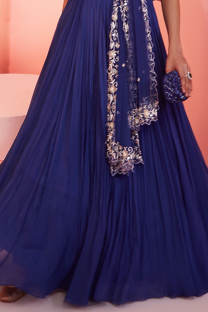 Ink Blue Georgette Wedding Lehenga Set by Sanya Gulati at Pernia's Pop Up Shop