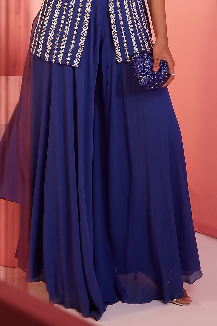 Electric Blue Georgette Circular Palazzo Pant Set by Sanya Gulati at Pernia's Pop Up Shop