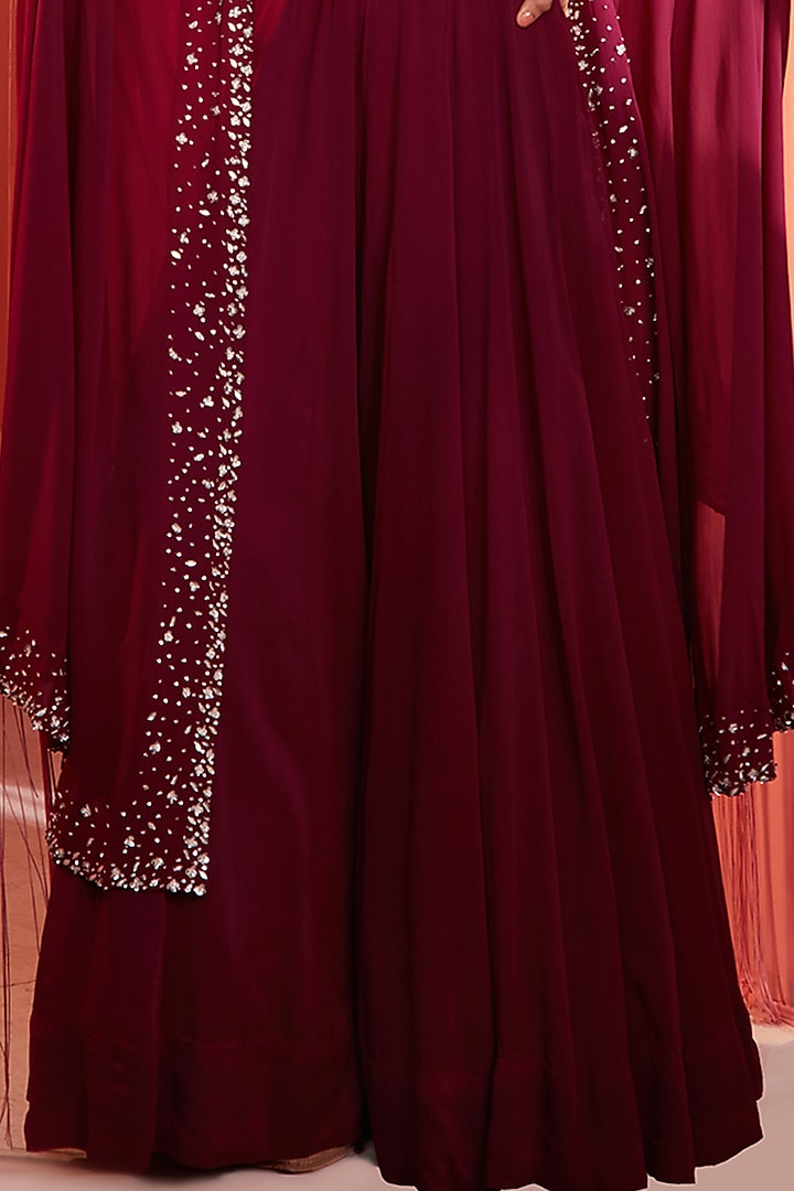 Plum Georgette Hand Embroidered Cape Set by Sanya Gulati at Pernia's Pop Up Shop