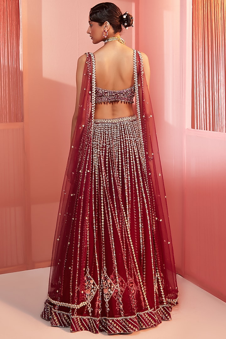 Plum Embroidered Bridal Lehenga Set by Sanya Gulati at Pernia's Pop Up Shop