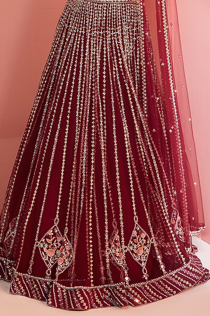 Plum Embroidered Bridal Lehenga Set by Sanya Gulati at Pernia's Pop Up Shop