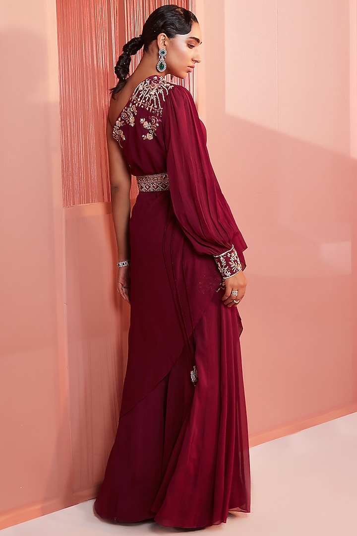 Plum Embroidered Wedding Sharara Set by Sanya Gulati at Pernia's Pop Up Shop