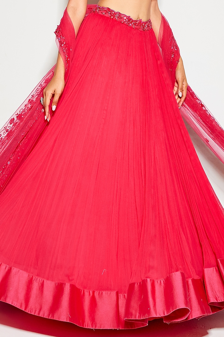 Hot Pink Georgette Hand Embroidered Wedding Lehenga Set by Sanya Gulati at Pernia's Pop Up Shop