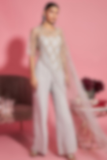 Grey Jumpsuit With Asymmetric Cape by Sanya Gulati at Pernia's Pop Up Shop