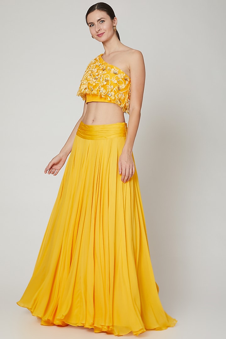 Yellow Embroidered Skirt Set by Sanya Gulati