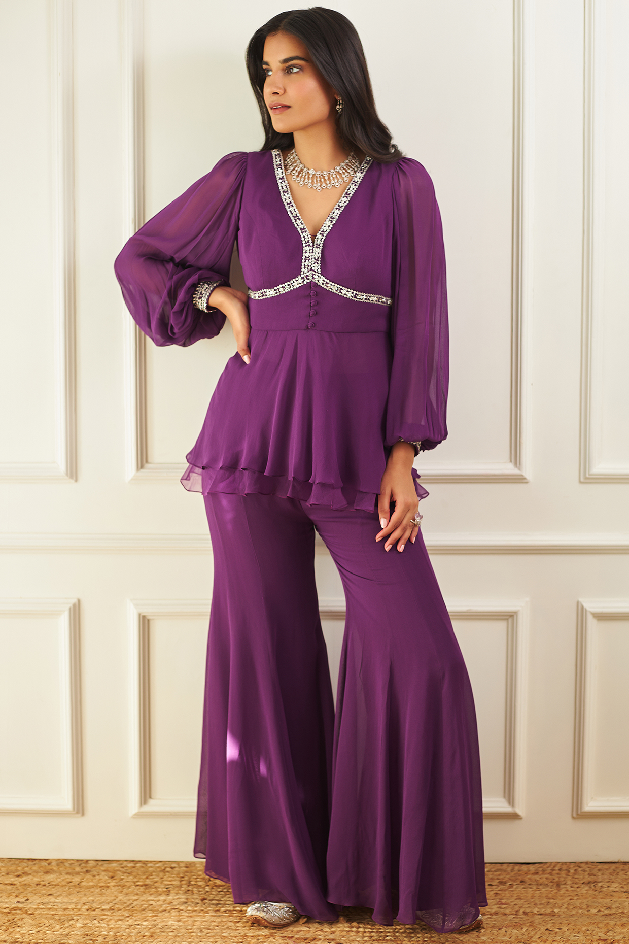 Purple Organza Pant Set by Sanya Gulati