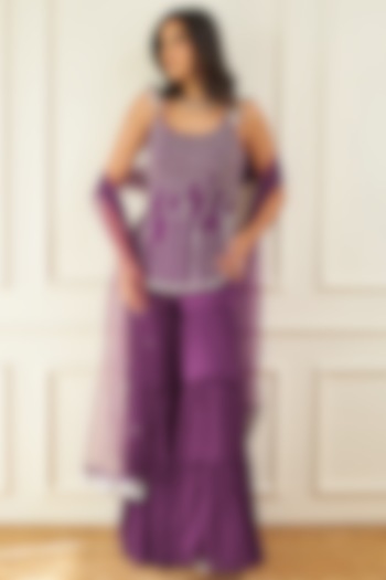 Purple Georgette Sharara Set by Sanya Gulati